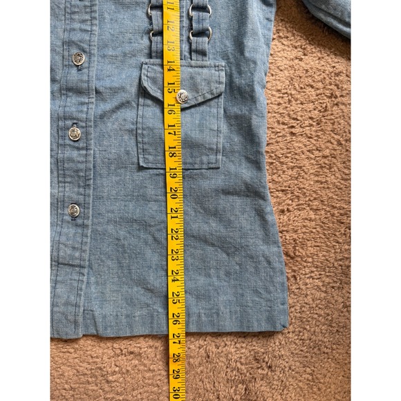 VTG Denim Utility Jacket Womens Small Blue Button Front Pockets D Ring Detail - Picture 7 of 9